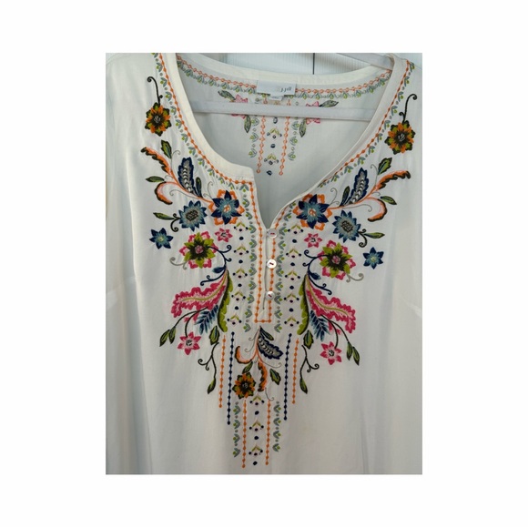 J. Jill light floral embroidered asymmetrical tunic popover size large boho - Picture 2 of 7